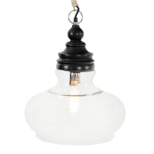 Hello Honey® 15" Glass & Mango Wood Pendant Light